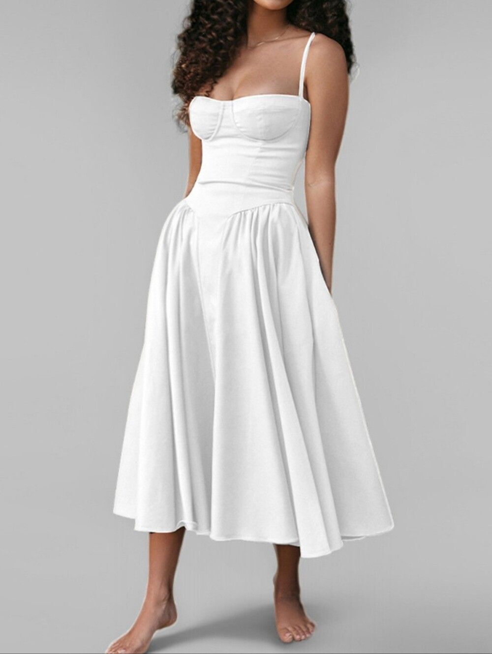 💥3/$180💥Flirty Corset Strapless All White Fit-and-Flare Midi Princess Dress